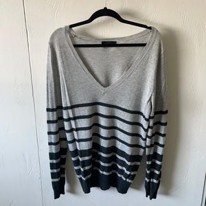 Grey striped long sleeved sweater
